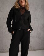 swest Set trening cu nervuri pantaloni cu croială largă și bluză cu glugă Rerih Negru