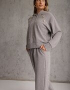 swest Set trening pantaloni Wide Leg și bluză cu glugă și aplicații Nailena Gri