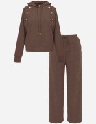 swest Set trening pantaloni Wide Leg și bluză cu glugă și aplicații Nailena Maro