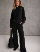 swest Set trening pantaloni Wide Leg și bluză cu glugă și aplicații Nailena Negru