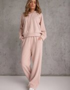 swest Set trening pantaloni Wide Leg și bluză cu glugă și aplicații Nailena Roz