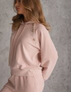 swest Set trening pantaloni Wide Leg și bluză cu glugă și aplicații Nailena Roz