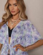 swest Tunică de plajă Mov cu Legătură cu Model Floral Mevelaura