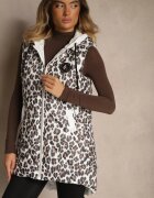 swest Vestă Asimetrică Albă cu imprimeu leopard cu cusături matlasate Falasea