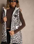 swest Vestă Asimetrică Albă cu imprimeu leopard cu cusături matlasate Falasea