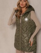 swest Vestă Verde cu Cusături Matlasate și Glugă Decorată cu Patch Lisaniria