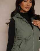 swest Vestă Verde Matlasată cu Glugă în Stil Basic Cleopie