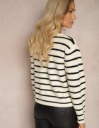 tandem Cardigan Crem-Negru cu Adaos de Cașmir cu nasturi Decorat cu Dungi și Imitație de Buzunare Ediala