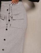 tandem Fustă creion Gri deschis cu cașmir High Waist cu nasturi decorativi și buzunare Edithwen