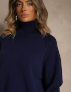 tandem Pulover albastru marin cu amestec de Cașmir cu croi drept Zoirsova