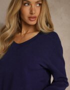 tandem Pulover bleumarin cu lână și viscoză cu decolteu triunghiular Kaitte