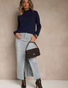 tandem Pulover bleumarin neted cu guler semi-înalt din tricot cu lână și viscoză Zaiara