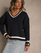 tandem Pulover Bleumarin stil Preppy cu Cașmir și torsadat Belmire