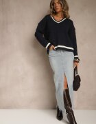 tandem Pulover Bleumarin stil Preppy cu Cașmir și torsadat Belmire