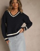 tandem Pulover Bleumarin stil Preppy cu Cașmir și torsadat Belmire