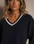 tandem Pulover Bleumarin stil Preppy cu Cașmir și torsadat Belmire