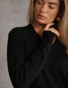 tandem Pulover cu adaos de cașmir cu decolteu în V dantelă și nasturi decorativi Isliana Negru