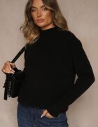 tandem Pulover Negru Neted cu Semi-guler din Tricot cu Lână și Vâscoză Zaiara