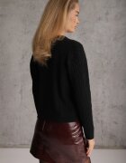 tandem Pulover scurt cu adaos de cașmir cu decolteu în V și model în relief Brizia Negru