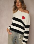 tandem Pulover simplu bej deschis cu amestec de cașmir decorat cu model în dungi Tarvane