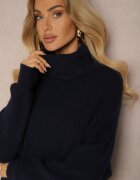 tandem Pulover tip guler înalt bleumarin cu amestec de viscoză și cașmir Azivara