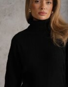 tandem Rochie cu guler înalt cu adaos de cașmir în dungi cu relief Favia Neagră