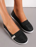  Teniși Negri Slip-on Sub Gleznă cu Fir Lucios Safeni