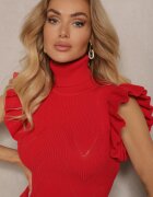  Top Guler Rulat Roșu în dungi cu volănaș în jurul umerilor Kelissa