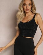  Top Negru cu croială mulată cu zirconii strălucitoare Ithista