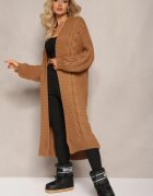 tricot station Cardigan Lung Maro cu Împletitură Decorativă Lată Havsana