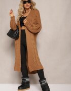 tricot station Cardigan Lung Maro cu Împletitură Decorativă Lată Havsana