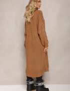 tricot station Cardigan Lung Maro cu Împletitură Decorativă Lată Havsana