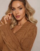 tricot station Cardigan Lung Maro cu Împletitură Decorativă Lată Havsana