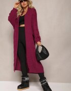 tricot station Cardigan Mov închis Lung cu Împletitură Lată Decorativă Havsana
