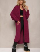 tricot station Cardigan Mov închis Lung cu Împletitură Lată Decorativă Havsana