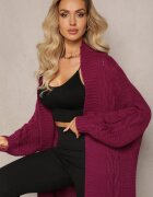 tricot station Cardigan Mov închis Lung cu Împletitură Lată Decorativă Havsana