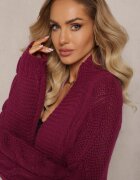tricot station Cardigan Mov închis Lung cu Împletitură Lată Decorativă Havsana