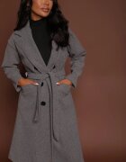 tricot station Palton Gri Dublu Petrecut Cu Cordon Meollie