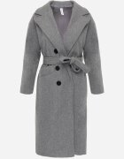 tricot station Palton Gri Dublu Petrecut Cu Cordon Meollie