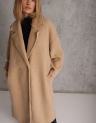 tricot station Palton Lung Bej Un rând de nasturi Croi oversize Vlekoma