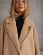 tricot station Palton Lung Bej Un rând de nasturi Croi oversize Vlekoma
