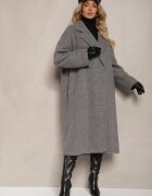 tricot station Palton Lung Gri închis La un rând de nasturi Croială oversize Vlekoma
