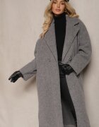 tricot station Palton Lung Gri închis La un rând de nasturi Croială oversize Vlekoma