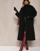 tricot station Palton Negru Lung Cu un rând de nasturi Oversize Vlekoma