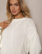 tricot station Pulover Alb cu Imprimeu Decorativ și Borduri Elastice Temariel