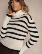 tricot station Pulover pe gât Alb Casual în dungi Nelineth