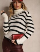 tricot station Pulover pe gât Alb Casual în dungi Nelineth