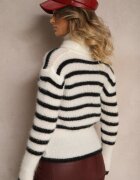 tricot station Pulover pe gât Alb Casual în dungi Nelineth