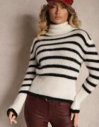 tricot station Pulover pe gât Alb Casual în dungi Nelineth