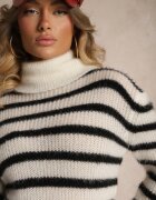 tricot station Pulover pe gât Alb Casual în dungi Nelineth